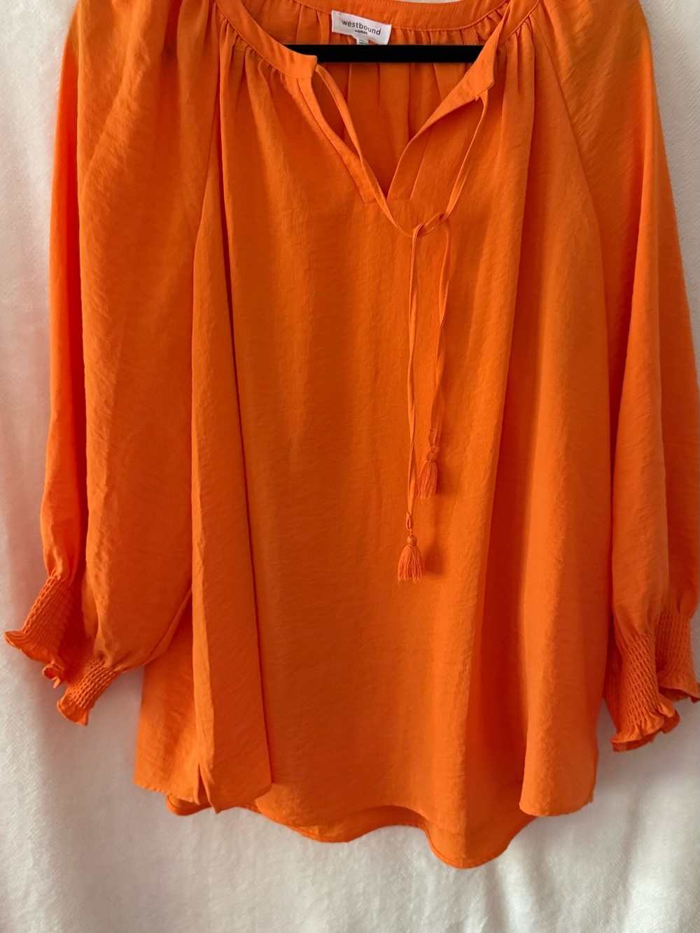 Westbound Bright Orange Peasant Tunic with Tassel Tie